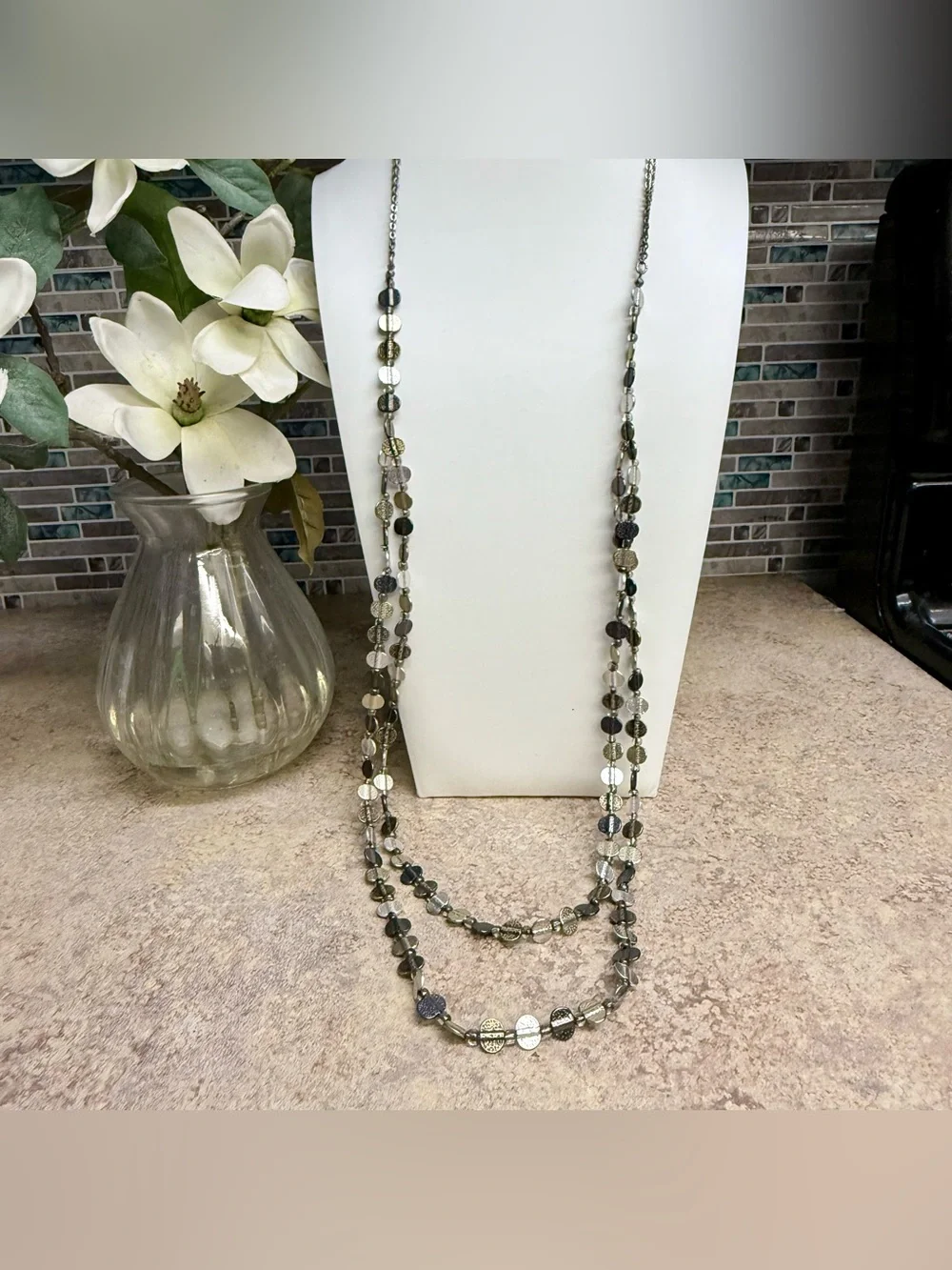 Chico's Long Multi Tone Layered Disc Necklace - Picture 2 of 3